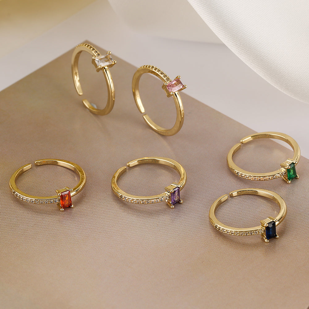 Simple Geometric Zircon 18K Gold Plated Open Ring