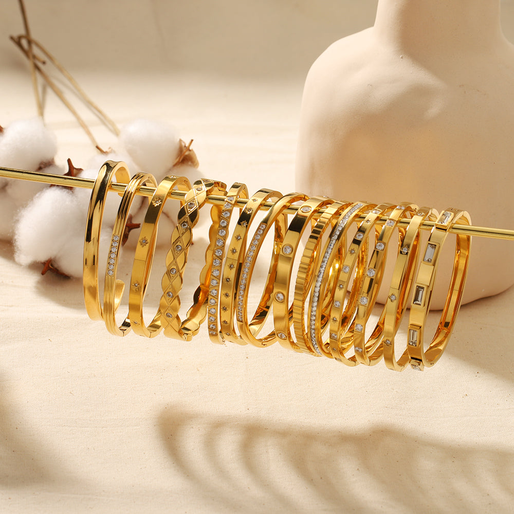 18K Gold Plated Stainless Steel Zircon Star Bangle Bracelet