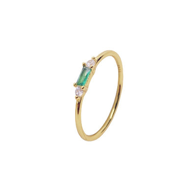 Simple Rectangle Sterling Silver Green Zircon Ring