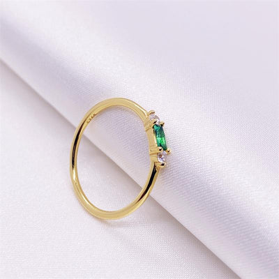 Simple Rectangle Sterling Silver Green Zircon Ring