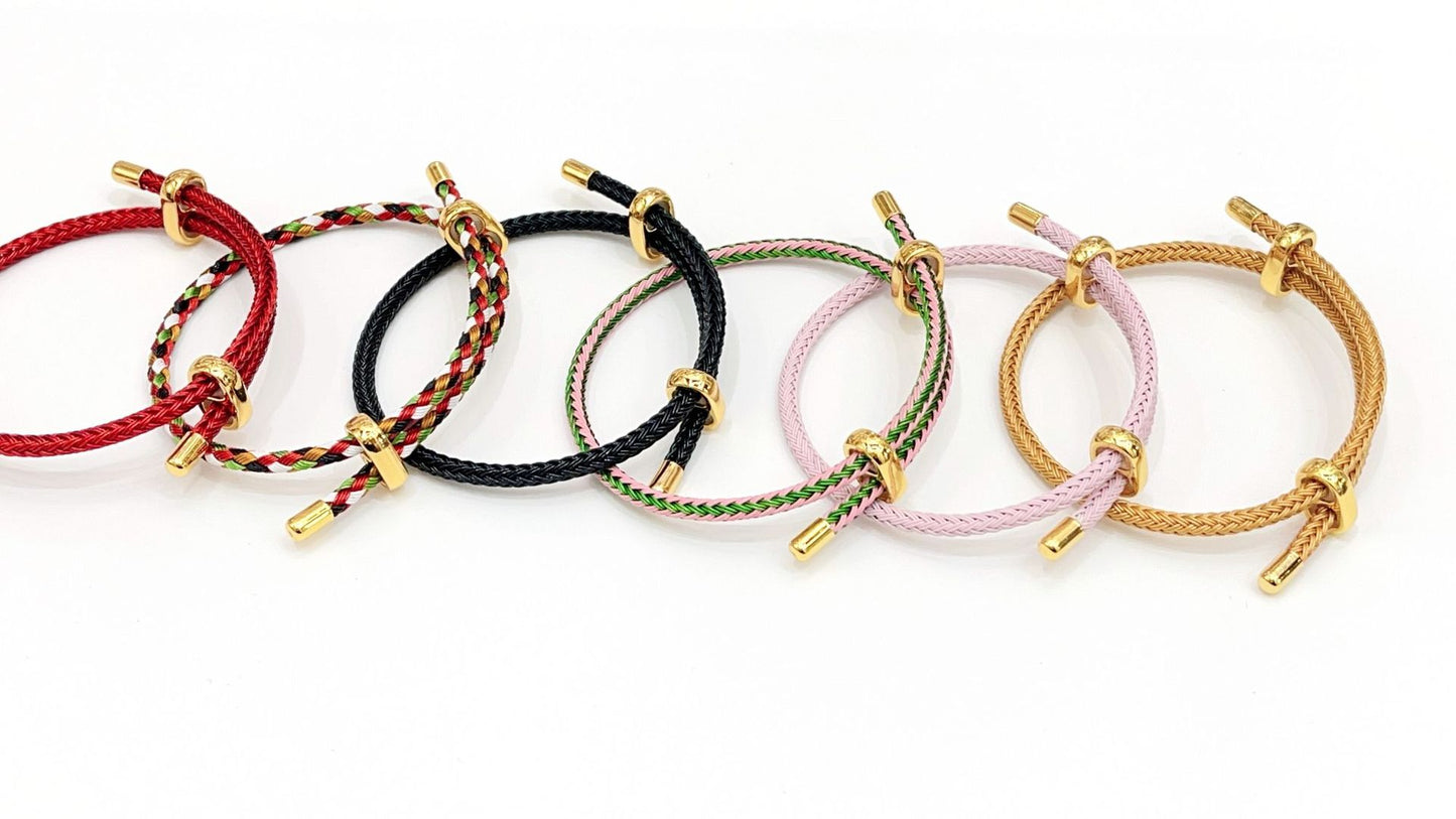 Adjustable Unisex Round Rope Bracelet with Steel Wire and Red String Charm
