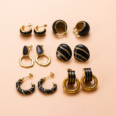 Minimalist Double Hoop Stainless Steel Enamel Earrings