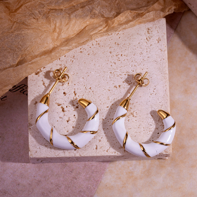 Minimalist Double Hoop Stainless Steel Enamel Earrings