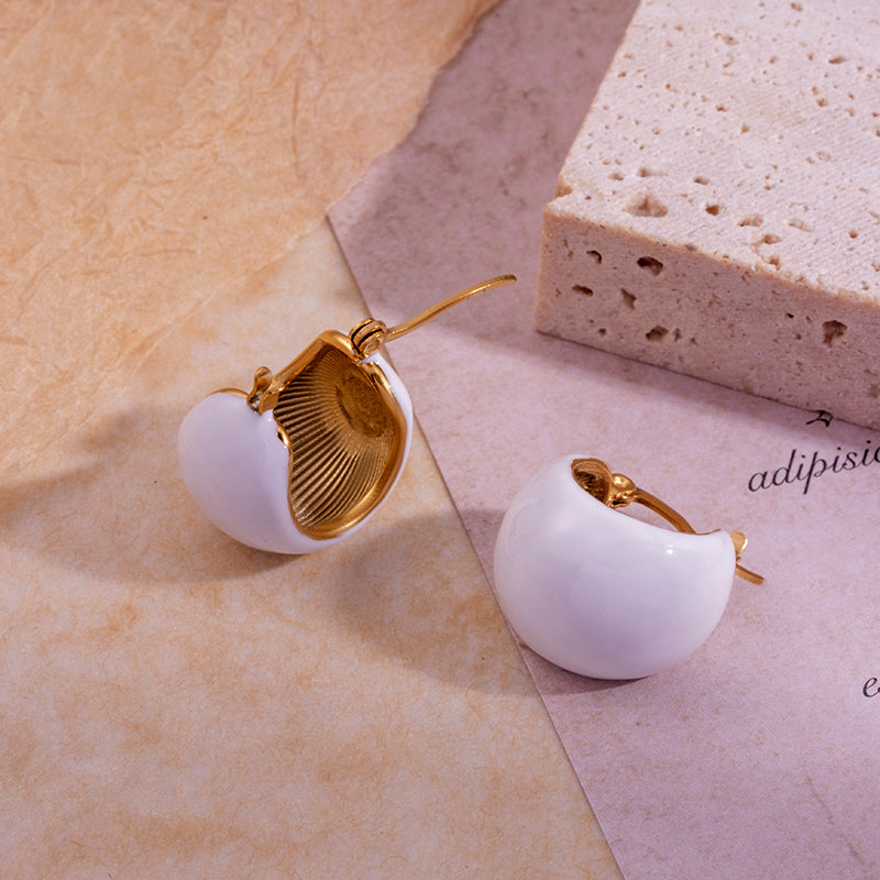 Minimalist Double Hoop Stainless Steel Enamel Earrings