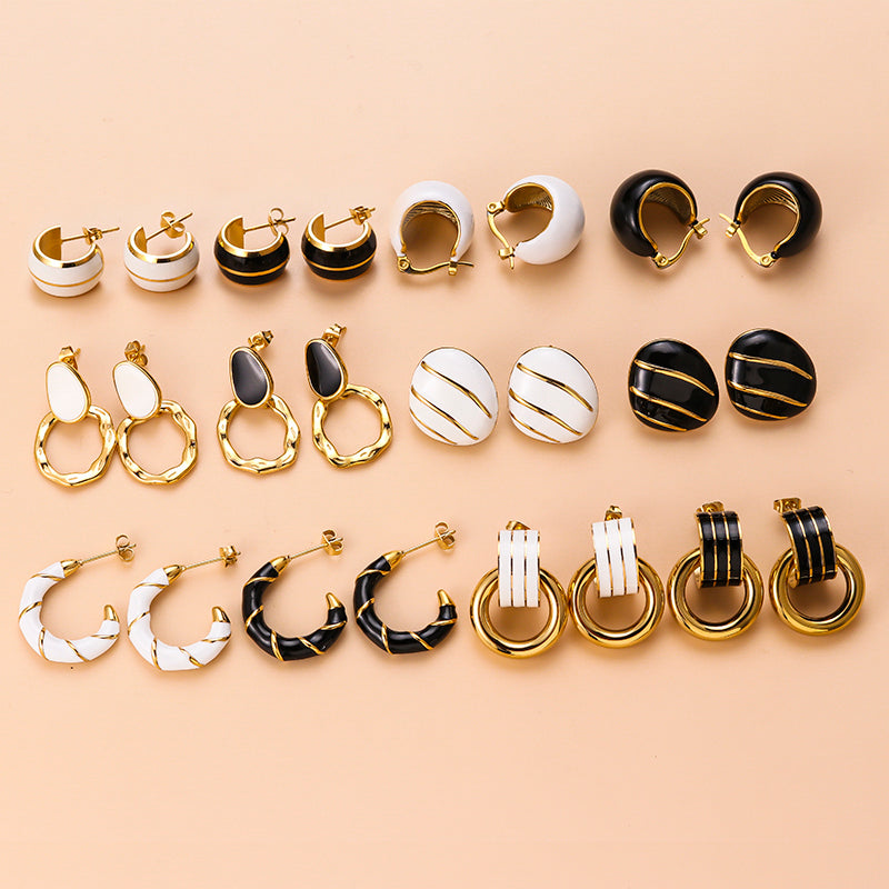 Minimalist Double Hoop Stainless Steel Enamel Earrings