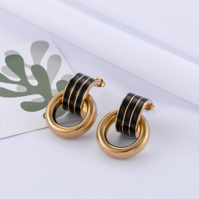 Minimalist Double Hoop Stainless Steel Enamel Earrings