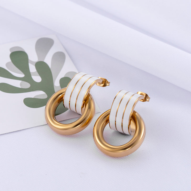 Minimalist Double Hoop Stainless Steel Enamel Earrings