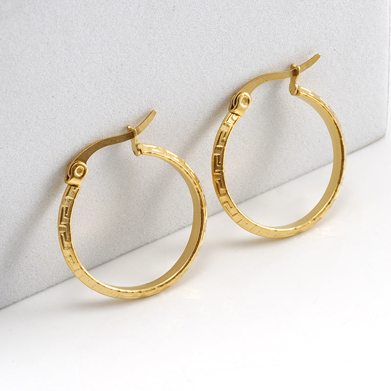 18k Gold Plated Stainless Steel Textured Hoop Earrings for Women