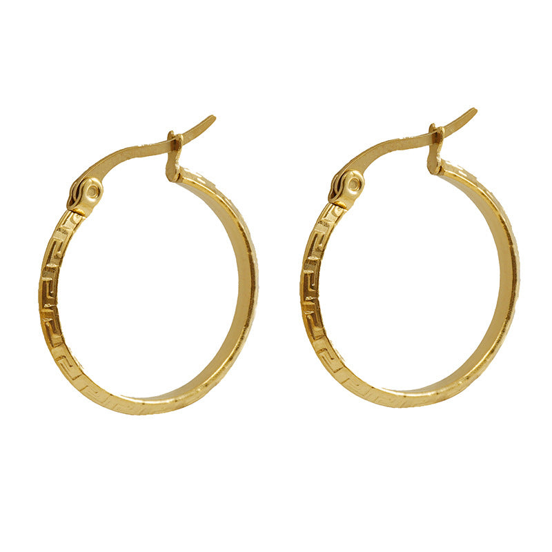 18k Gold Plated Stainless Steel Textured Hoop Earrings for Women