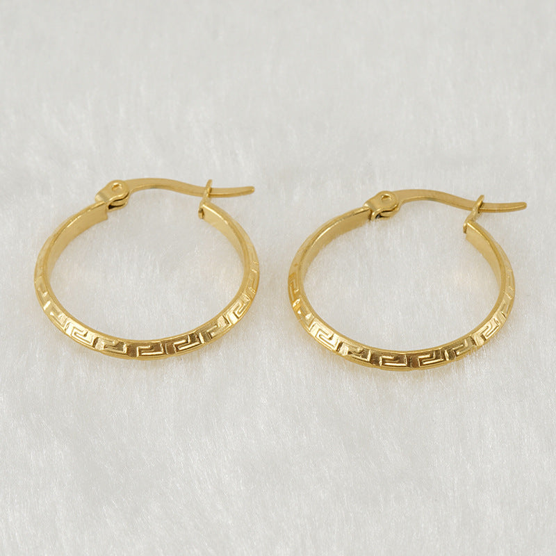 18k Gold Plated Stainless Steel Textured Hoop Earrings for Women