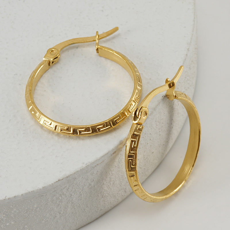 18k Gold Plated Stainless Steel Textured Hoop Earrings for Women