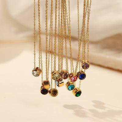 Simple Minimalist Gold Plated Stainless Steel Rhinestone Pendant Necklace