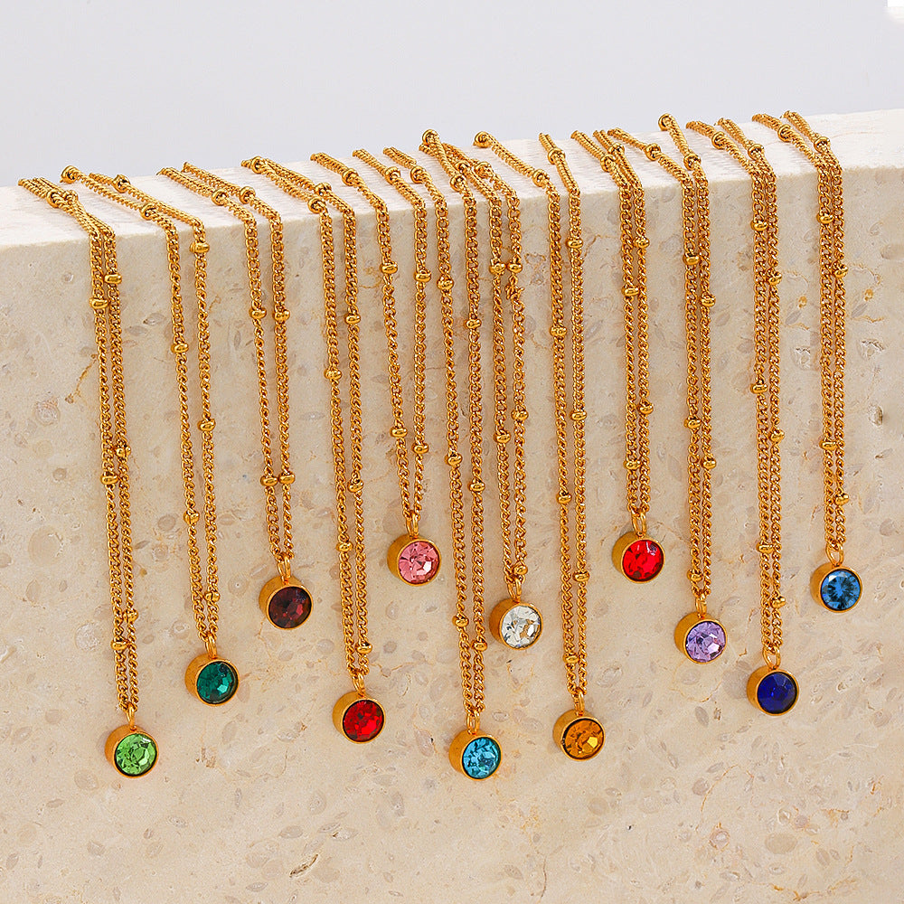 Minimalist Birthstone Pendant Necklace - 18K Gold Plated Stainless Steel