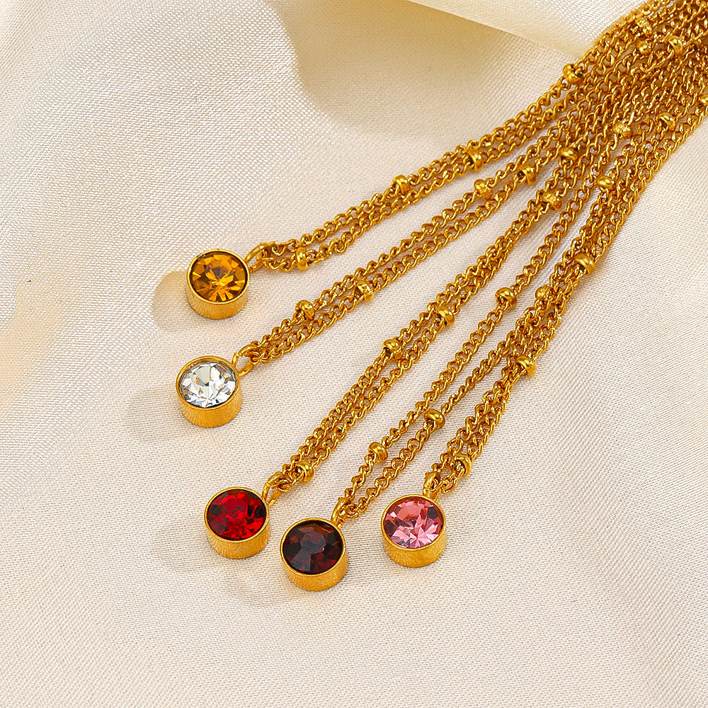 Minimalist Birthstone Pendant Necklace - 18K Gold Plated Stainless Steel