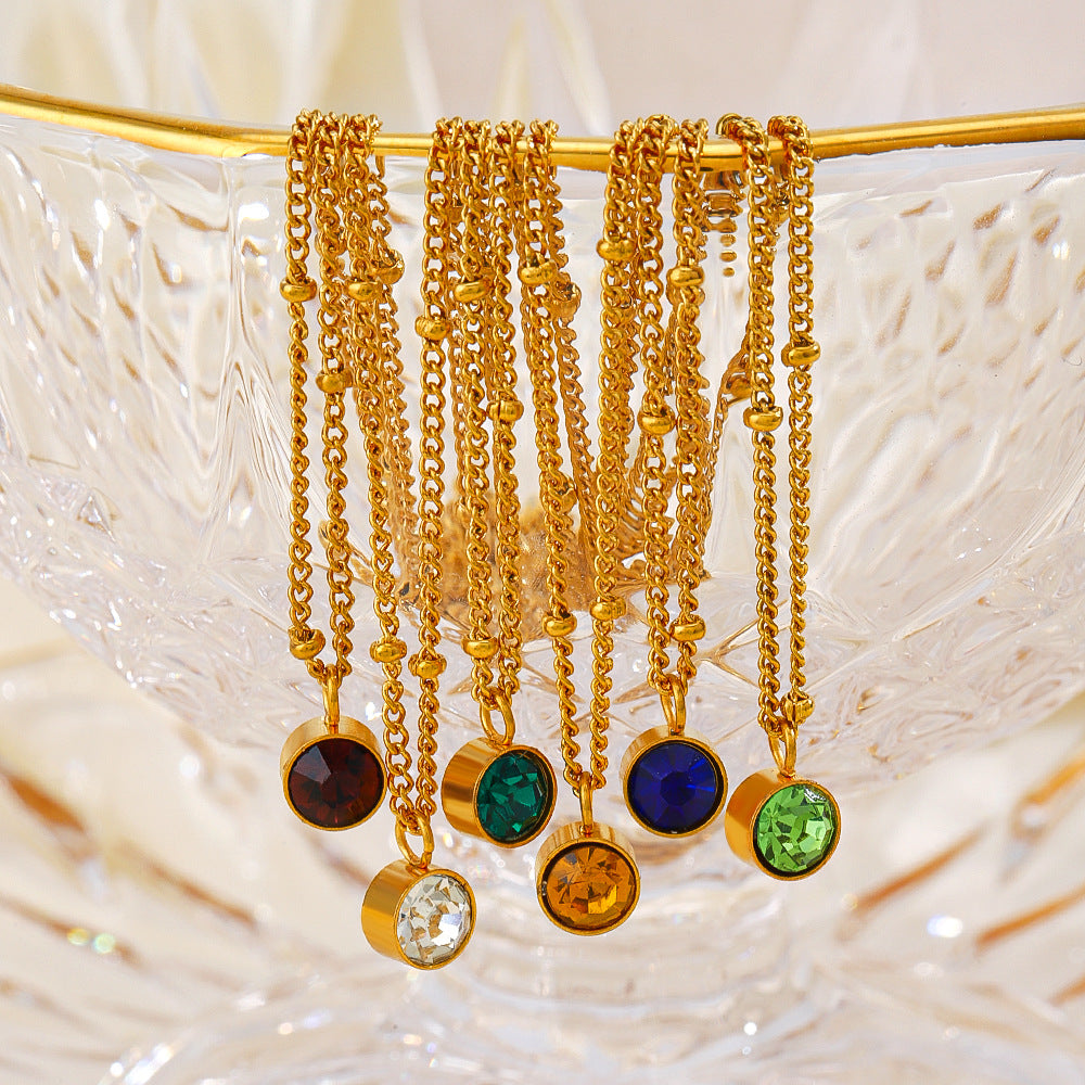 Minimalist Birthstone Pendant Necklace - 18K Gold Plated Stainless Steel