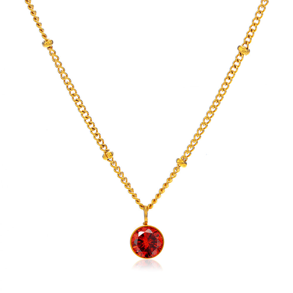 Minimalist Birthstone Pendant Necklace - 18K Gold Plated Stainless Steel