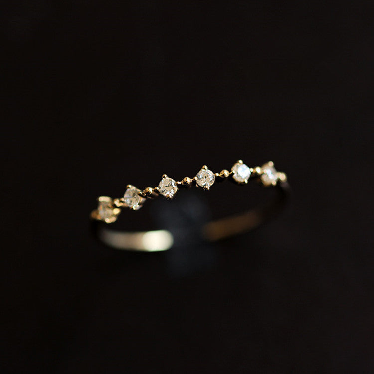Simple Style Round Sterling Silver Inlay Gem Ring with 14k Gold Plated Zircon Detailing