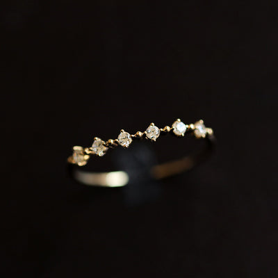 Simple Style Round Sterling Silver Inlay Gem Ring with 14k Gold Plated Zircon Detailing