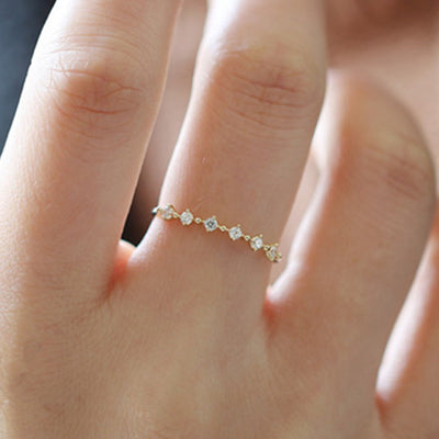 Simple Style Round Sterling Silver Inlay Gem Ring with 14k Gold Plated Zircon Detailing