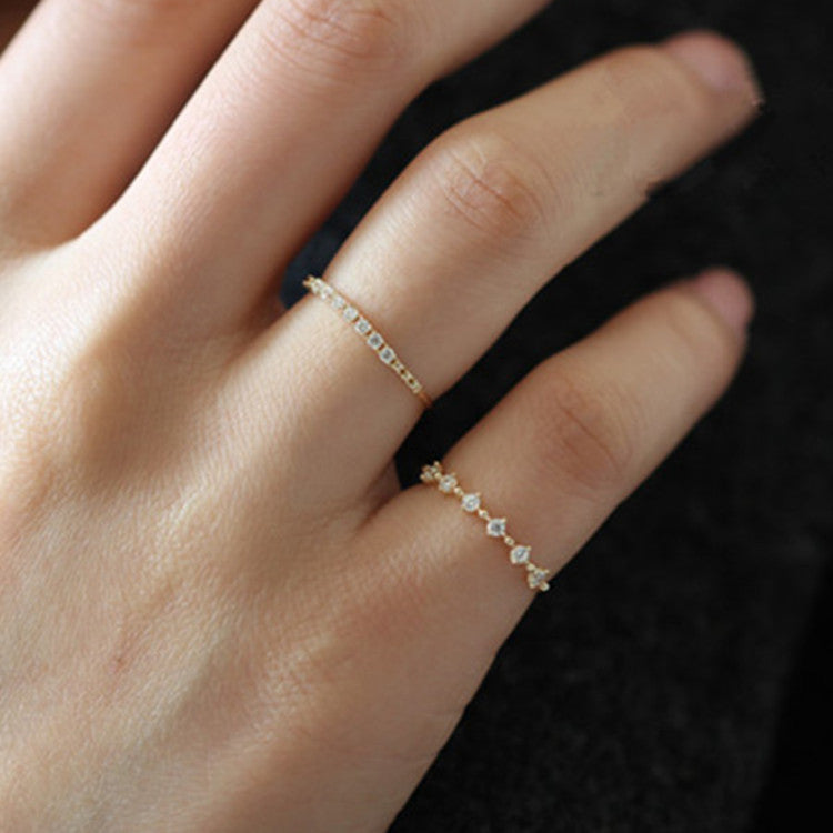Simple Style Round Sterling Silver Inlay Gem Ring with 14k Gold Plated Zircon Detailing