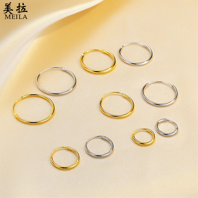 Sterling Silver Plated Round Hoop Earrings for Men and Women