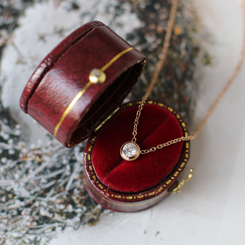 Simple Elegant Titanium Steel Rhinestone Pendant Necklace in Rose Gold