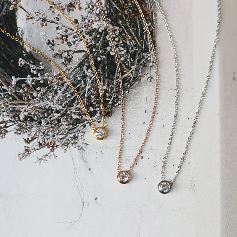 Simple Elegant Titanium Steel Rhinestone Pendant Necklace in Rose Gold