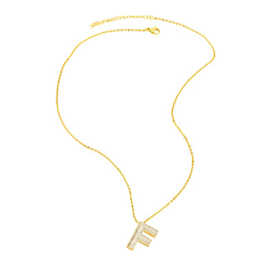 Simple Style 18K Gold Plated Alphabet Pendant Necklace with Zircon Inlay