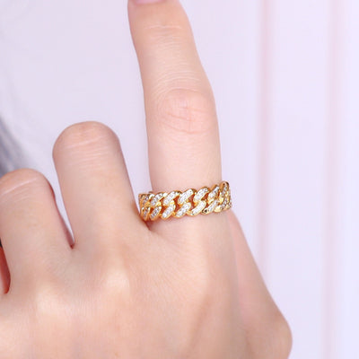 Simple Style Zircon Brass Gold Plated Silver Plated Hip Hop Cuban Rings 8mm for Couples