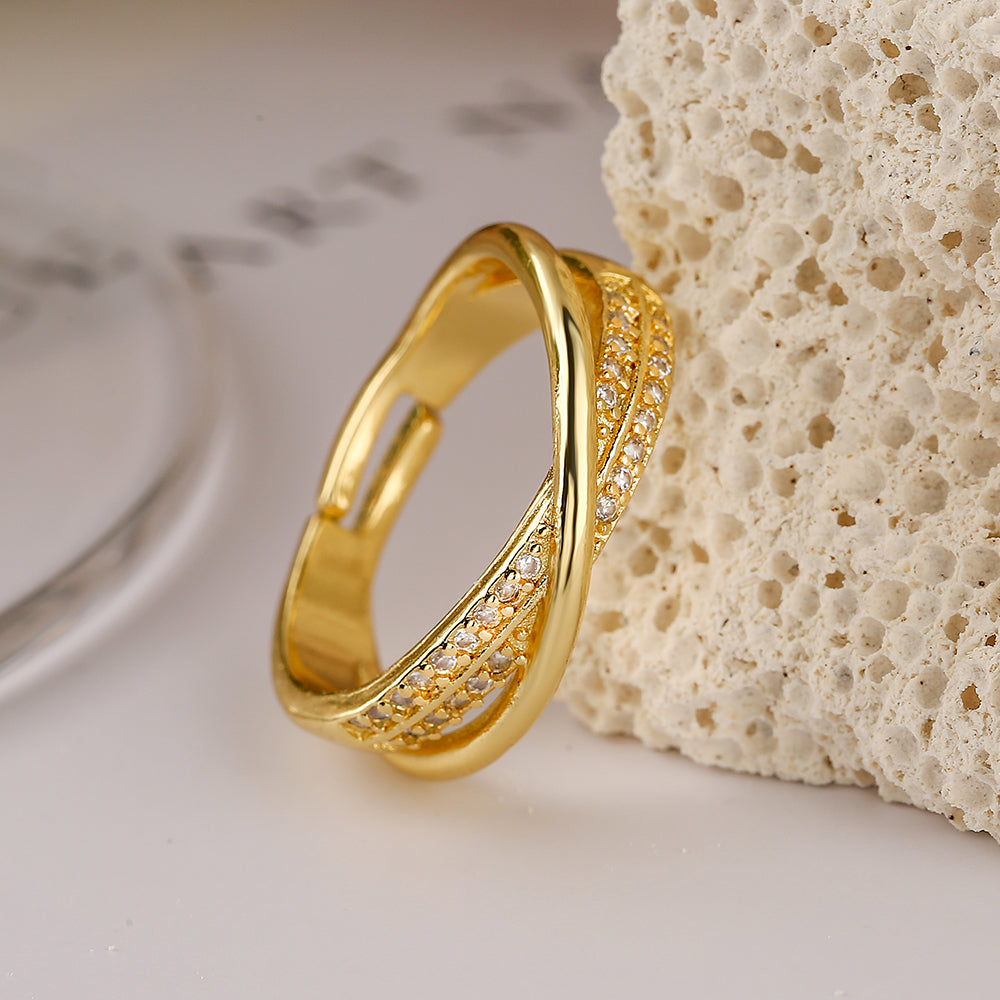 Minimalist Geometric Zircon Open Ring in Gold Plated Copper