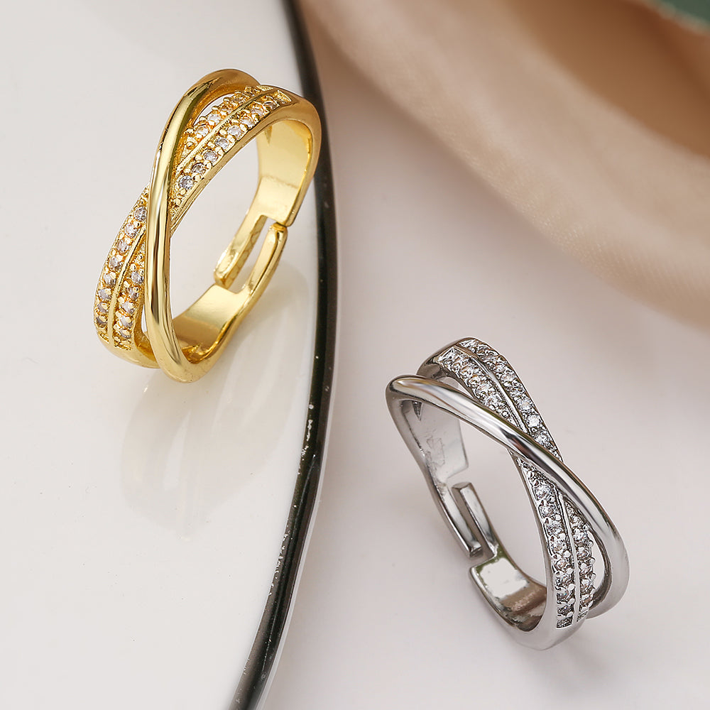 Minimalist Geometric Zircon Open Ring in Gold Plated Copper
