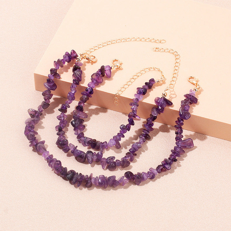 Simple Style Natural Stone Jewelry Set - Bracelet, Anklet, Necklace