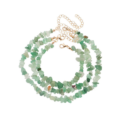 Simple Style Natural Stone Jewelry Set - Bracelet, Anklet, Necklace