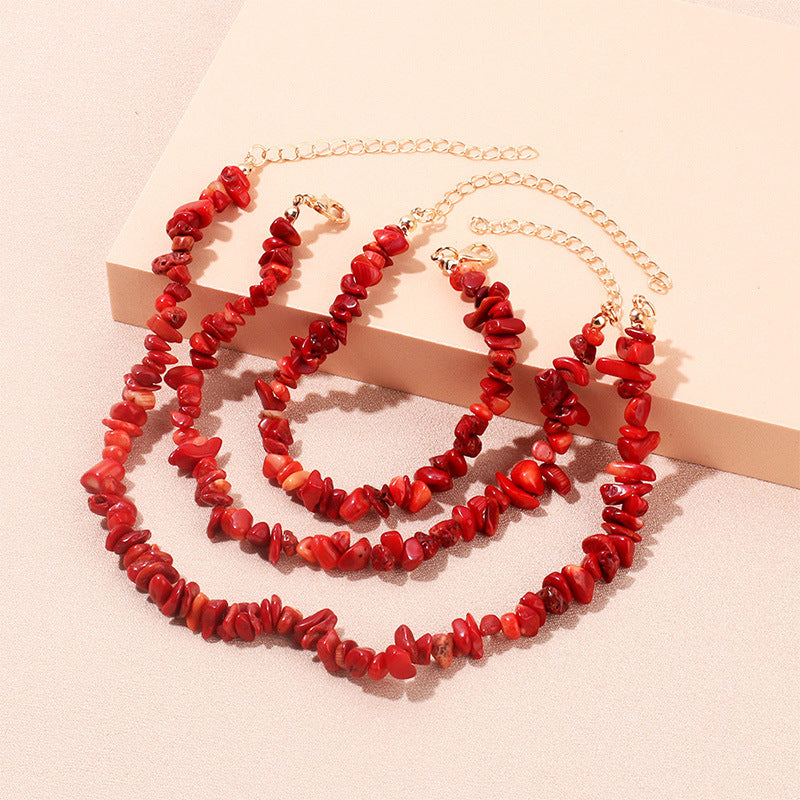 Simple Style Natural Stone Jewelry Set - Bracelet, Anklet, Necklace