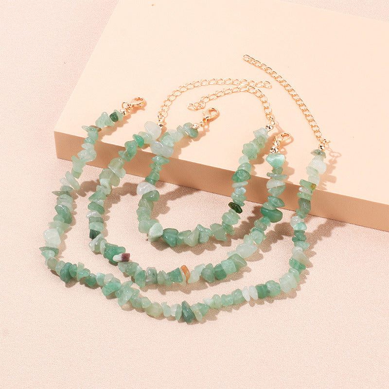 Simple Style Natural Stone Jewelry Set - Bracelet, Anklet, Necklace