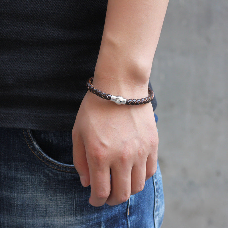 Simple Style Braided Leather Magnetic Clasp Unisex Bracelet