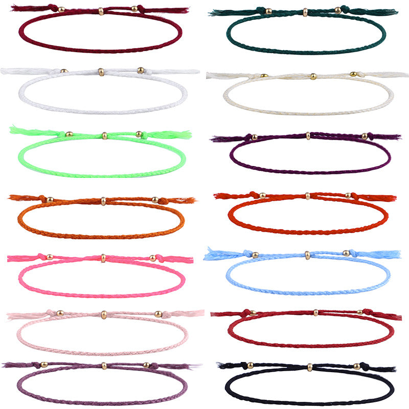Simple Solid Color Rope Braid Women's Bracelet with Tassel and Copper Beads