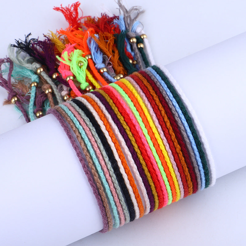 Simple Solid Color Rope Braid Women's Bracelet with Tassel and Copper Beads
