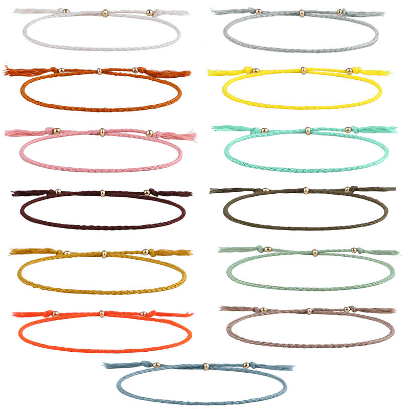 Simple Solid Color Rope Braid Women's Bracelet with Tassel and Copper Beads