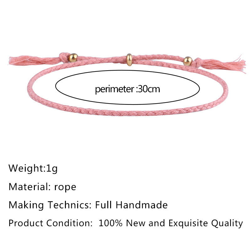 Simple Solid Color Rope Braid Women's Bracelet with Tassel and Copper Beads