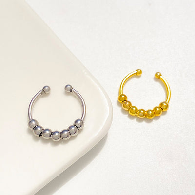 Simple Stainless Steel Beaded Adjustable Spinner Ring
