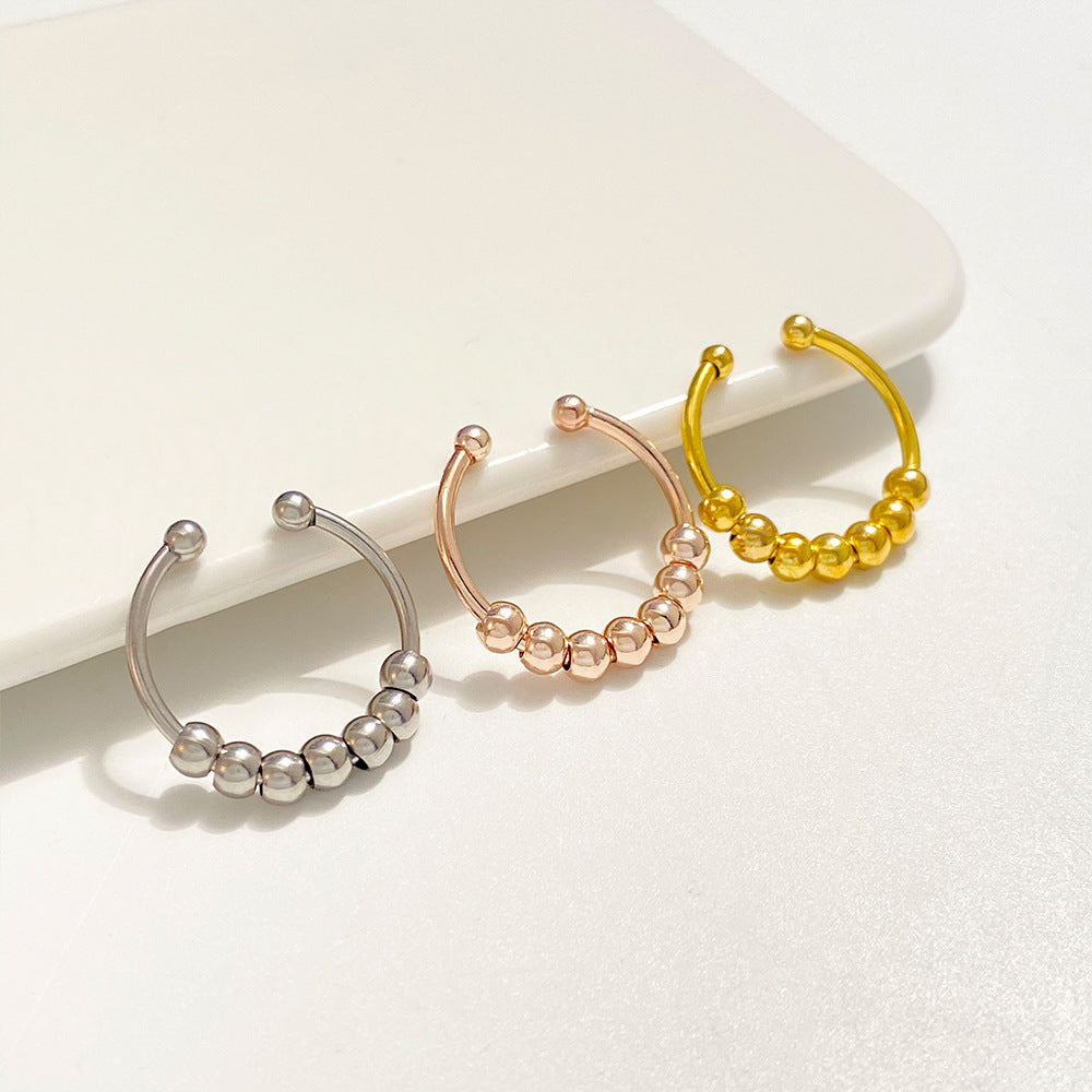Simple Stainless Steel Beaded Adjustable Spinner Ring