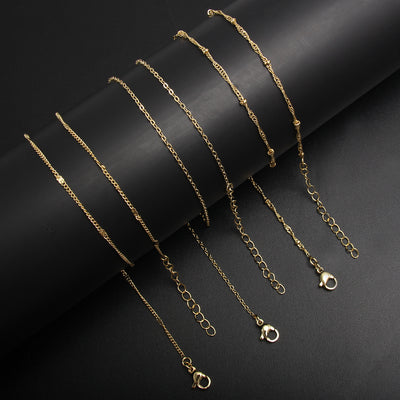 Simple Style Gold Plated Stainless Steel Necklace with Cross/O-Shape/Snake/Bead/Wave Chain Design