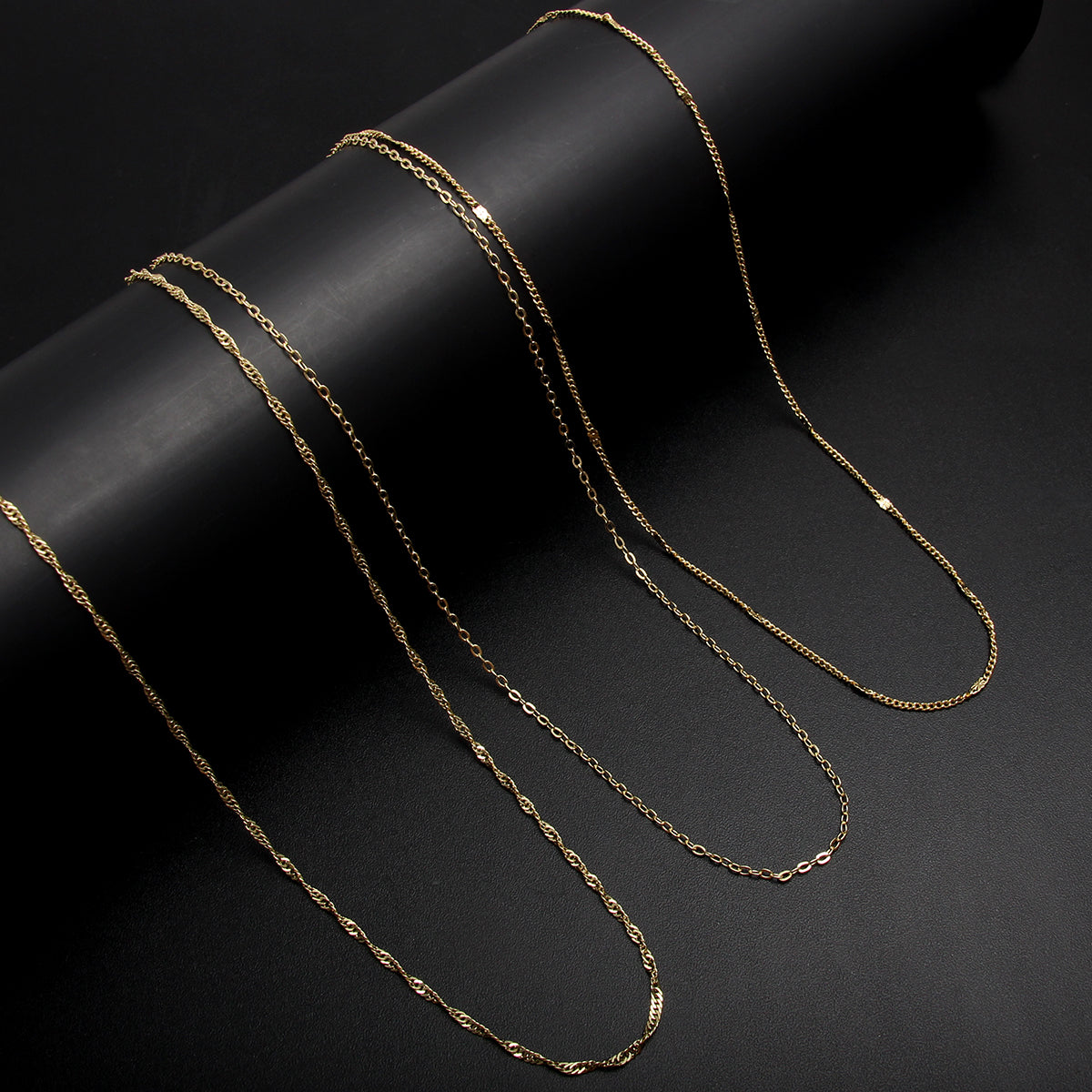 Simple Style Gold Plated Stainless Steel Necklace with Cross/O-Shape/Snake/Bead/Wave Chain Design