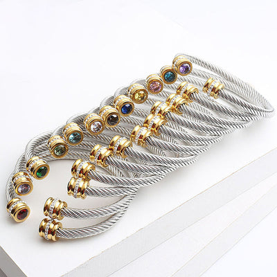 Simple Style Stainless Steel Zircon Inlay Cuff Bracelet
