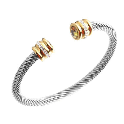 Simple Style Stainless Steel Zircon Inlay Cuff Bracelet