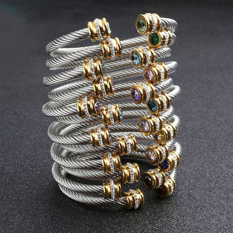 Simple Style Stainless Steel Zircon Inlay Cuff Bracelet