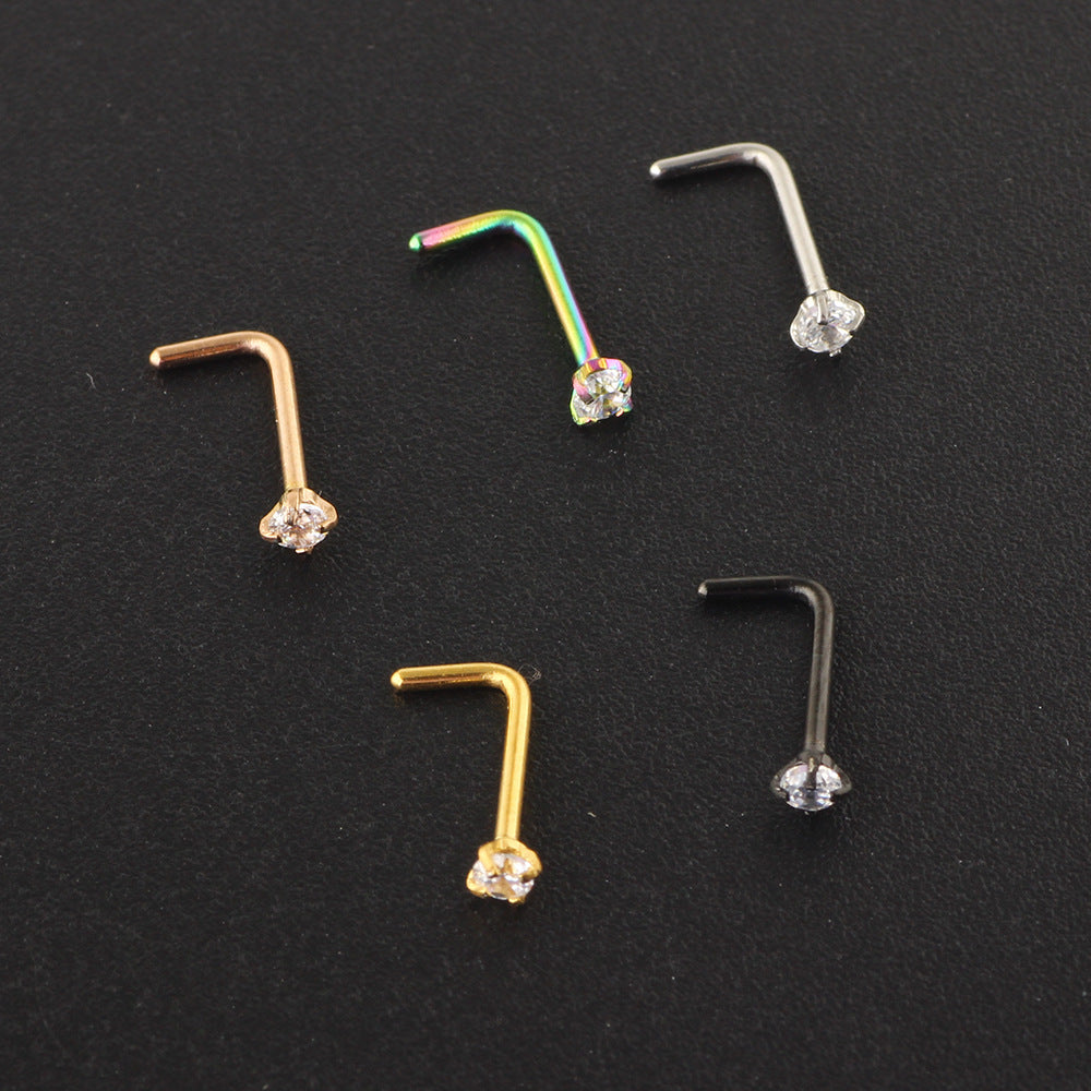 Simple Style Stainless Steel Zircon Inlay Nose Stud Piercing Jewelry