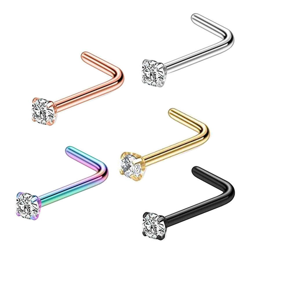 Simple Style Stainless Steel Zircon Inlay Nose Stud Piercing Jewelry