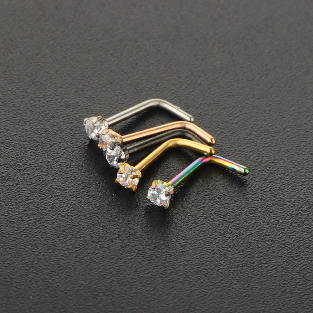 Simple Style Stainless Steel Zircon Inlay Nose Stud Piercing Jewelry
